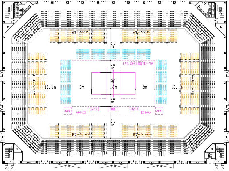 バレーボール(センターコート)公式6人制コートの平面図