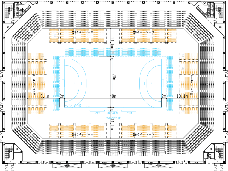 ハンドボール(センターコート)公式コートの平面図