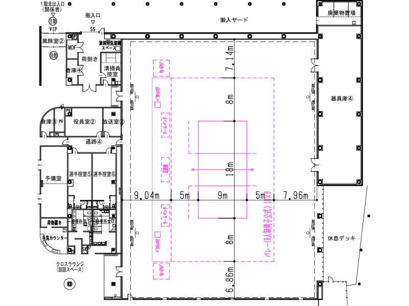 バレーボール(センターコート)公式6人制コートの平面図